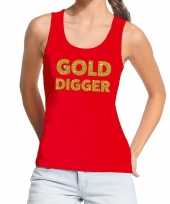 Goedkoop toppers gold digger glitter tekst tanktop mouwloos shirt rood dames carnavalskleding