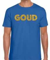 Goedkoop toppers goud glitter tekst t-shirt blauw heren carnavalskleding