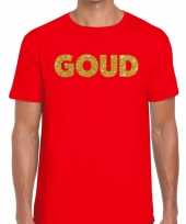 Goedkoop toppers goud glitter tekst t-shirt rood heren carnavalskleding