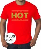 Goedkoop toppers grote maten hot t-shirt rood gouden glitter letters heren carnavalskleding