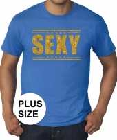 Goedkoop toppers grote maten sexy t-shirt blauw gouden letters carnavalskleding