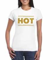 Goedkoop toppers hot t-shirt wit gouden glitters dames carnavalskleding
