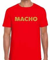 Goedkoop toppers macho goud glitter tekst t-shirt rood heren carnavalskleding