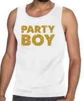 Goedkoop toppers party boy glitter tanktop mouwloos shirt wit heren carnavalskleding
