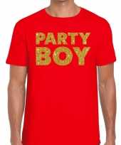 Goedkoop toppers party boy glitter tekst t-shirt rood heren carnavalskleding