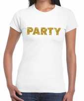 Goedkoop toppers party goud glitter tekst t-shirt wit dames carnavalskleding