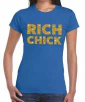 Goedkoop toppers rich chick goud glitter tekst t-shirt blauw dames carnavalskleding