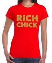 Goedkoop toppers rich chick goud glitter tekst t-shirt rood dames carnavalskleding