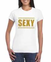 Goedkoop toppers sexy t-shirt wit gouden glitters dames carnavalskleding
