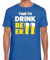 Goedkoop toppers time to drink beer heren t-shirt blauw carnavalskleding