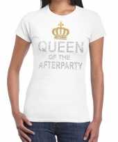 Goedkoop toppers wit toppers queen of the afterparty glitter t-shirt dames carnavalskleding