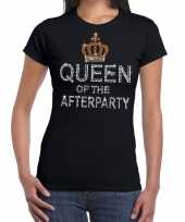 Goedkoop toppers zwart toppers queen of the afterparty glitter t-shirt dames carnavalskleding