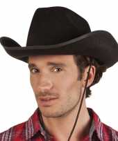 Goedkoop verkleed grote cowboyhoeden rodeo zwart lederlook carnavalskleding