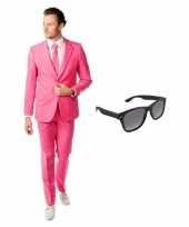 Goedkoop verkleed roze net heren carnavalskleding maat l gratis zonnebril
