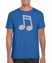 Goedkoop zilveren muziek noot muziek feest t-shirt carnavalskleding blauw heren