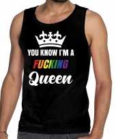 Goedkoop zwart you know i am a fucking queen gay pride tanktop heren carnavalskleding